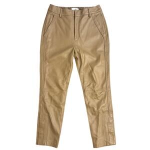Scanlan Theodore 100% Leather Pants Moto High Raise Lined Snap Tan Women's 2
